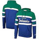 Mitchell & Ness Mens Head Coach Pullover Sweatshirt Hoodie Seattle Seahawks, Neon Green, Large