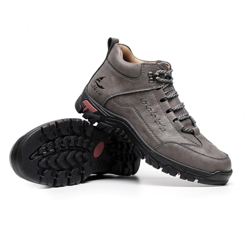 Men's Faux Leather Platform Hiking Boots Round toe Non-slip Lace-up Outdoor Breathable Handmade High-Top Waterproof Ankle Chukka Boots