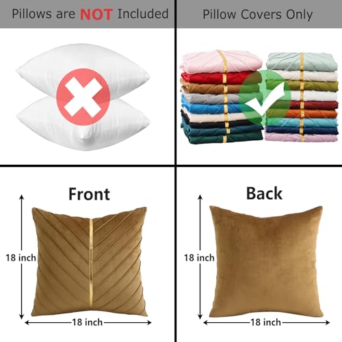 Image of Velvet Throw Pillow Covers 18x18 inch Pack of 2 Gold Decor Brown