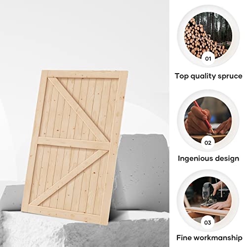 Image of EaseLife 54in x 84in Sliding Barn Wood Door,Interior Doors,DIY Assemblely,Solid Natural Spruce Panelled Slab,Easy Install,Apply to Rooms & Storage Closet,K-Frame