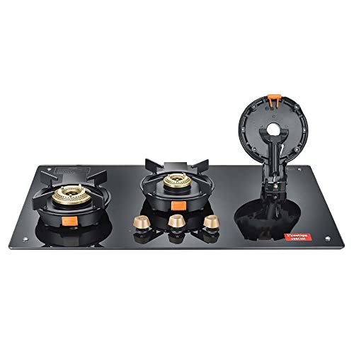 Prestige Svachh Hob PSVH 03 AI With Toughened Glass Hob Top Multi Spark Ignition System & 3 Brass Burners, Black