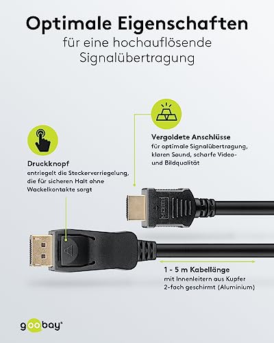 Goobay 64843 - Cavo Di Collegamento Displayport 1.2 A Hdmi 2.0 / Dp A Hdmi/Cavo 4K @ 60Hz Ad Alta Velocità / 3M - 4