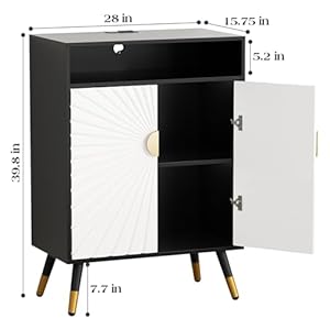 Eoyutlly buffet cabinet with storage sideboard cabinet with decorative sunlight pattern doors buffet cabinet with adjustable shelves accent cabinet for living room kitchen black white  urban country home decor