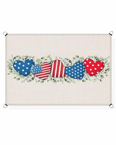 Boanket Sun Shade Sail 12' x 16', 4th of July Sun Blocking Shades Privacy Outdoor Covering, Red Blue Love Heart Eucalyptus Leaves Rustic Shade Cloth for Patio Deck Terrace Garden Lawns Beach Backyard