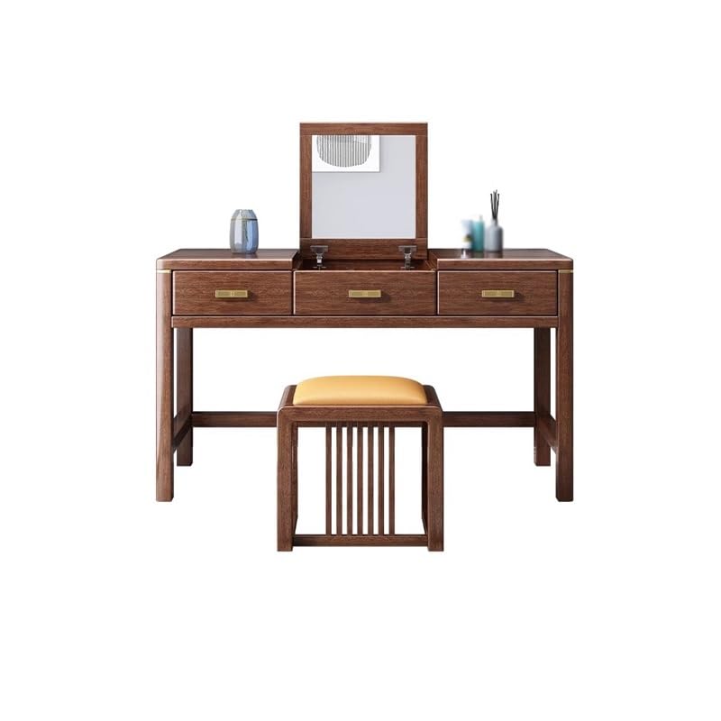 ENGENDER Vanidad Maquillaje Tocador de Madera Estilo Chino, tocador con Espejo abatible for Dormitorio, Escritorio Tocador