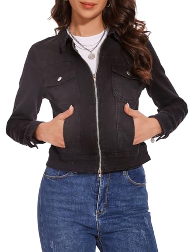 Women's Denim Jackets Zip Up Long Sleeve Basic Trendy Trucker Jackets