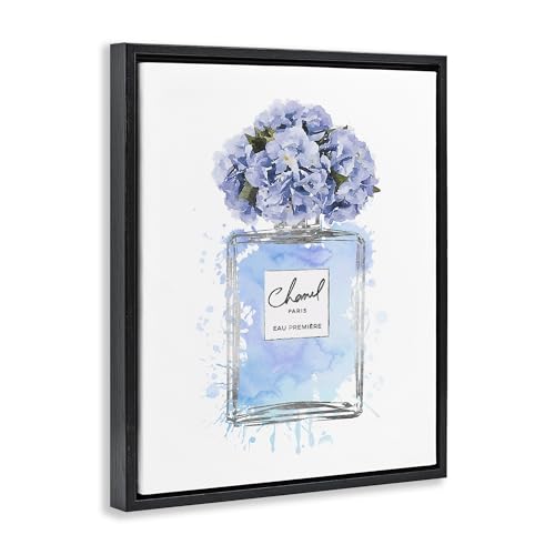 Image of Blue Flowers Perfume Bottle Glam, 16 x 20 Inch Canvas in Floater Frame | Stupell Industries . By Amanda Greenwood . Ready to hang once unboxed . Made in USA