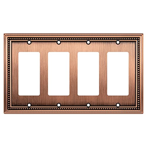 Image of Henne Bery Sunken Pearls Heavy Duty Decorative Wall Plate Switch Plate Outlet Cover (Quad Decorator, Antique Copper)