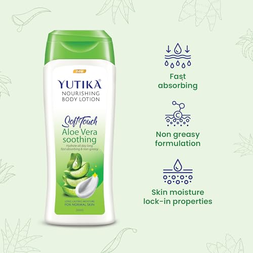 Image of Yuthika Naturals Aloe Vera Soft Touch 300ml Body Lotion for Women & Men | 72Hr Hydration | for Dry to Very Dry Skin | Enriched with Aloe Vera | Non Greasy & Healthy Looking Skin