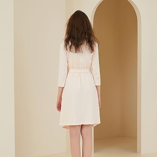 Image of Galabloomer Maternity Robe and Baby Receiving Blanket, Matching Mommy Labor Delivery Robe and Swaddle Set (xl, cream pink)