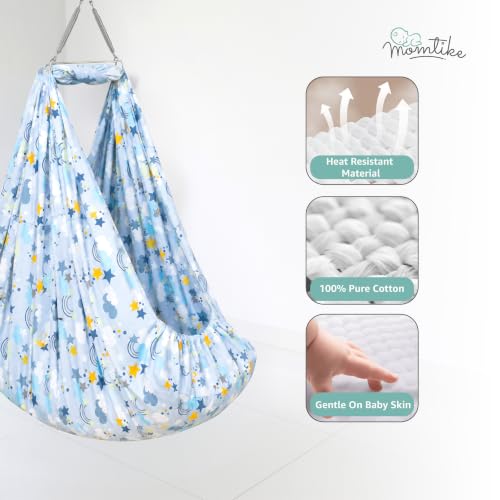 Image of Baby Cradle̞, Foldable Window Hanger with Sliding Lock, Hanger Spring, Mosquito Net & Pad with Insert Pocket, Jhoola, Thottil, Joli, Jokali, Onjal (Aqua)