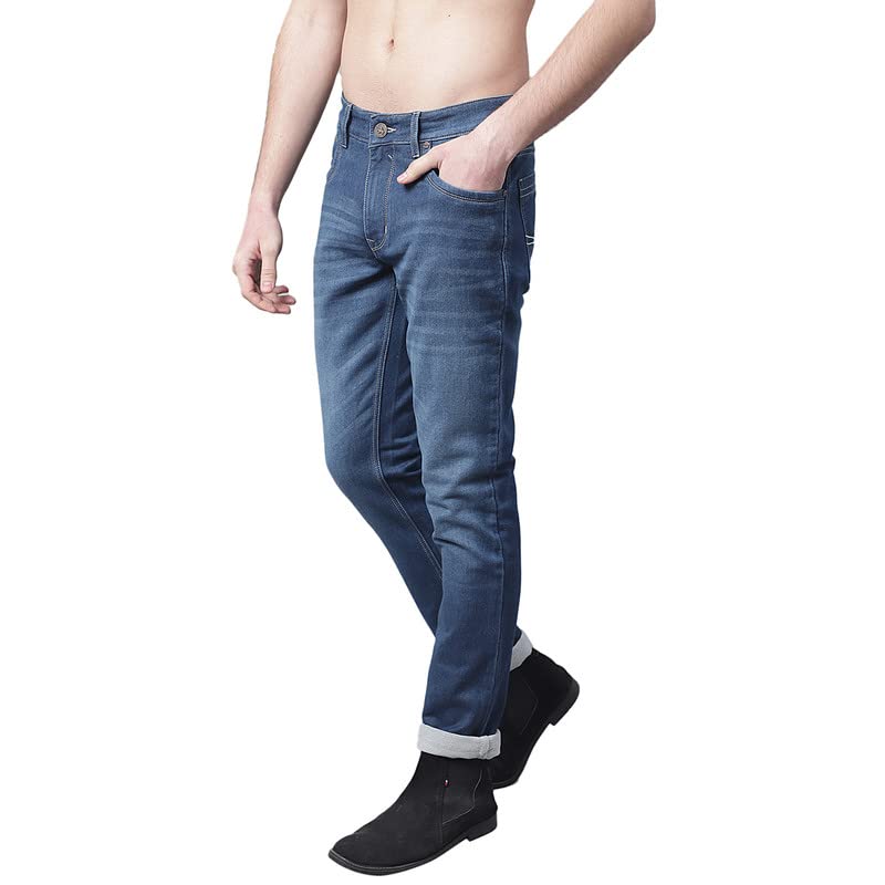 Image of Cantabil Men Blue Cotton Regular Fit Casual Jeans (P MDNM00270 DARKMERCERISED)