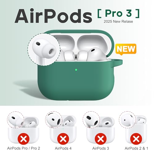 Image of R-fun for AirPods Pro 3rd Generation Case with Cleaner Kit, Soft Silicone Protective Case Cover for Apple AirPod Pro 3 for Women Men, AirPods Pro Case Accessories with Keychain, Pine Green