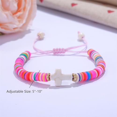 Image of Kvekstio Christian Gift, Cross Charm Colorful Beads Bracelet with Blessing Prayer Card Gift, Women's Faith-Inspired Jewelry