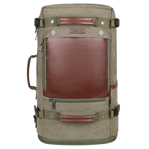 WITZMAN Travel Backpack for Men Women Carry on Luggage Backpack Canvas Rucksack Duffel bag with Shoe Compartment(A2021 Light green)