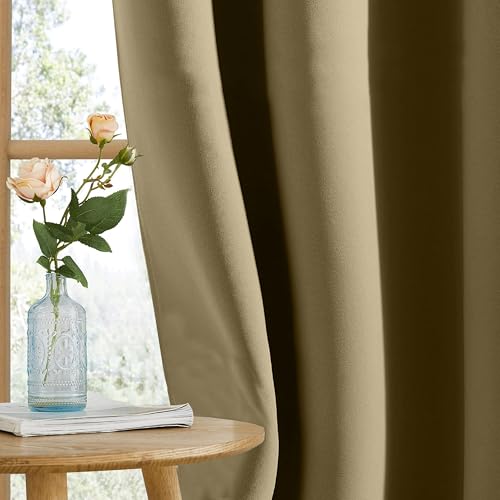 Image of THE LINEN COMPANY Back Tab Black Out Curtains for Bedroom Window | Noise Reducing Thermal Insulated Curtains | Premium Window Drapes Set of 2 Panels for Home - Beige, 6 Feet
