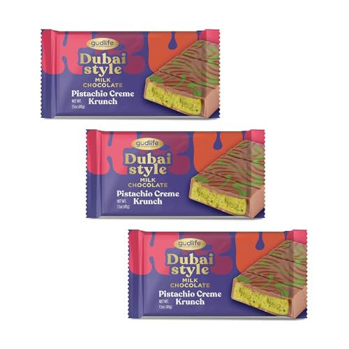 Gudlife Dubai Chocolate Pistachio 3-Pack | Rich Nutty Pistachio Creme with Mega Crunch in Belgian Milk Chocolate | Gourmet Dubai-Inspired Bites | 3 x 1.5oz Premium Treats