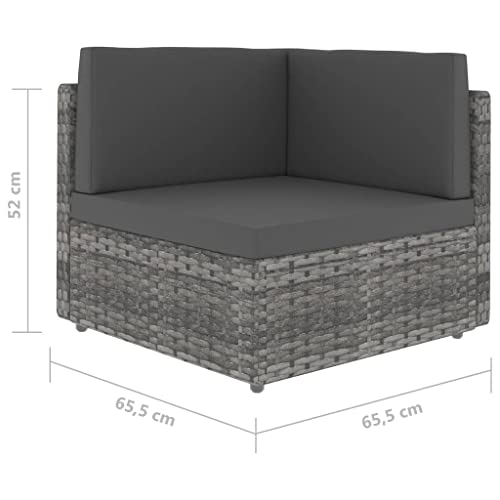 Sofá esquinero modular de ratán sintético resistente con cojines gris 3