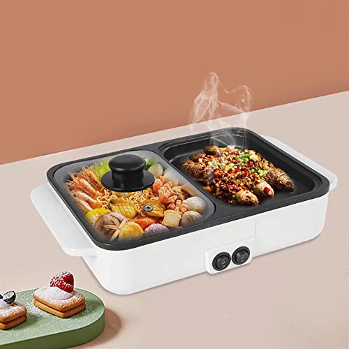 Shabu Shabu Pot and Electric BBQ Grill 2in1 ComboSmokeless Indoor Hot Pot Skillet for Barbecue and Steak Cooking