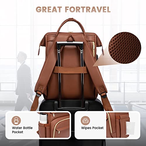 Lovevook Laptop Backpack For Women Fashion 15.6 Inch,Leather Womens Backpack Purse School College Teacher Nurse Backpack Book Bags,Business Work Travel Backpack Computer Laptop Bag With Usb Port,Brown #TOP7