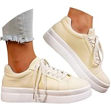 Womens Casual Platform Sneakers Non Slip Lightweight Comfortable Walking Shoes for Women Chunky Breathable Flats Sneakers Fashion Flatform Low Top Lace Up Outdoor Flat Tennis Shoes