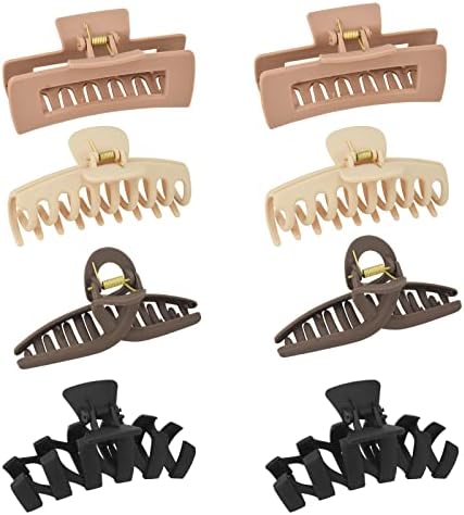 8 Pcs Large Hair Claw Clips 4.1" Non-slip Big Square Matte Hair Claw Clips for Women Girls, 4 Styles4 Colors Strong Hold Banana Clips for Thick Thin Hair 90's Vintage Hair Clip