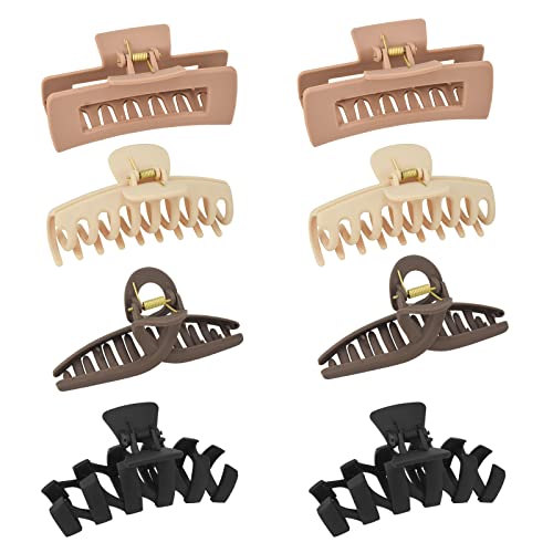 8 Pcs Large Hair Claw Clips 4.1" Non-Slip Big Square Matte Hair Claw Clips For Women Girls, 4 Styles4 Colors Strong Hold Banana Clips For Thick Thin Hair 90'S Vintage Hair Clip #TOP13