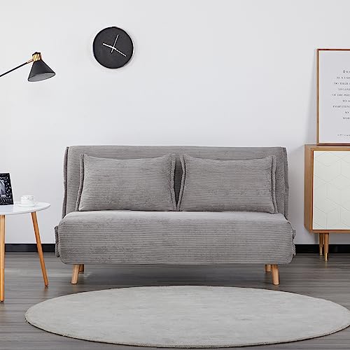 EVERGREENWEB Canapé-lit Convertible en Lit 3 Places 160 cm en Tissu Gris, Fauteuil-lit Relax Dossier Réglable 5 Positions, Oreillers Amovibles, Pieds en Bois, Canapé...