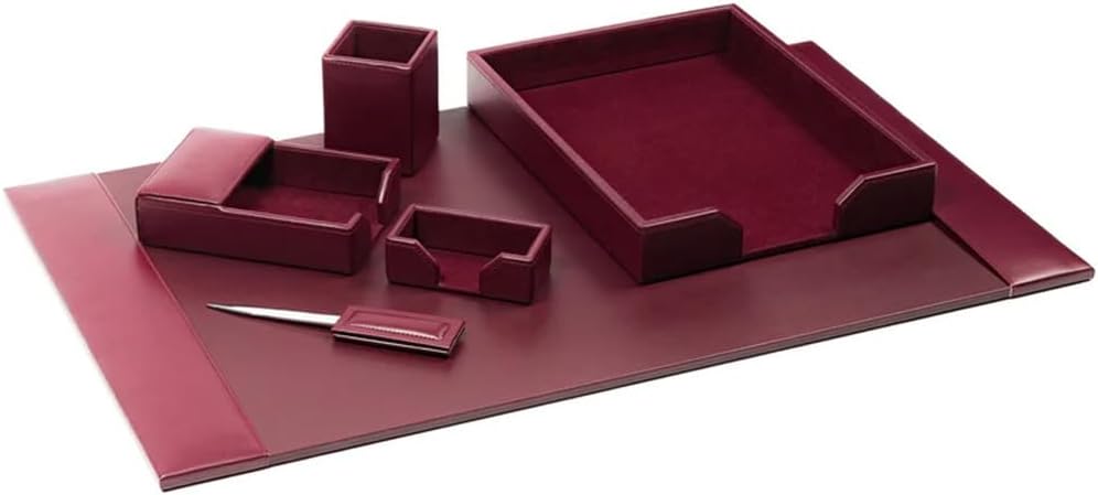 Dacasso Burgundy Bonded Leather Luxury 6-Piece Desk Accessory Set - Blotter Pad & Desk Organization Essentials - Executive Decor and Surface Protector