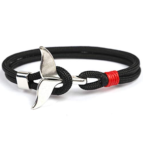 Changlesu Trend Anker Armband Silber Whale Tail Männer Überleben Seil Armband Männer Männliche Frauen Schmuck Einfache Haken Armbänder (Schwarz)