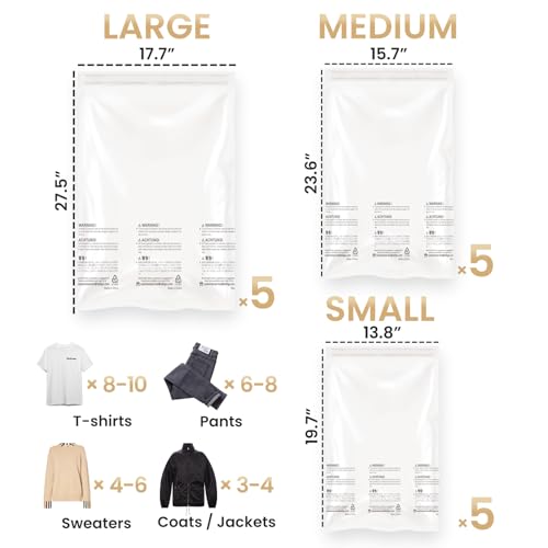 Image of TAILI 15 Travel Compression Bags, Roll Up Space Saver Bags (5 Small+5 Medium+5 Large), Hand Roll Packing Storage Bags for Luggage, Suitcase and Cruises, No Pump or Vacuum Needed, Cream