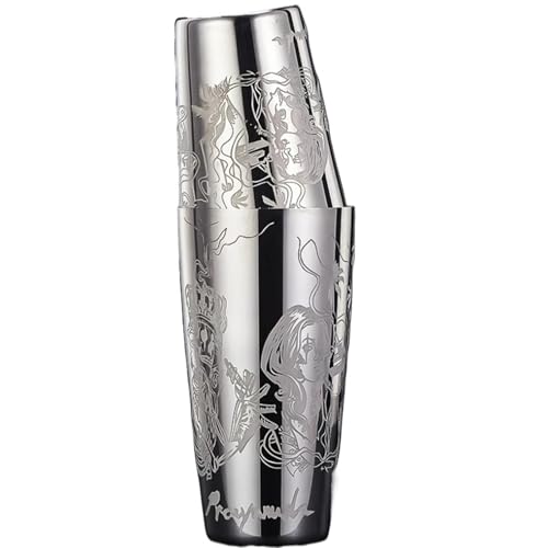 DIMEIYAN Kit for Preparar cócteles, Herramienta de Barman, coctelera Boston de Acero Inoxidable con Grabado, Accesorio de Barra, Herramientas de Barman for el hogar y el Bar.(A4 Silver)