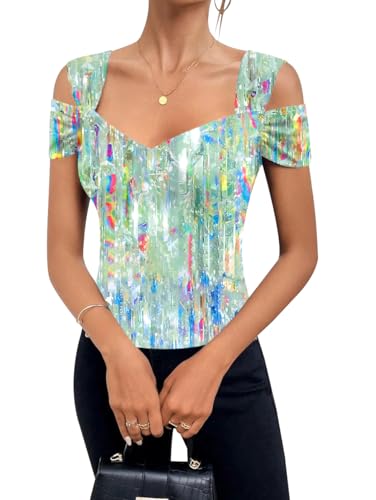 Image of Blingfit Cold Shoulder Tops Summer Tunic Shirts for Women T Shirts V Neck Short Sleeve Casual Tees Blouses 2026