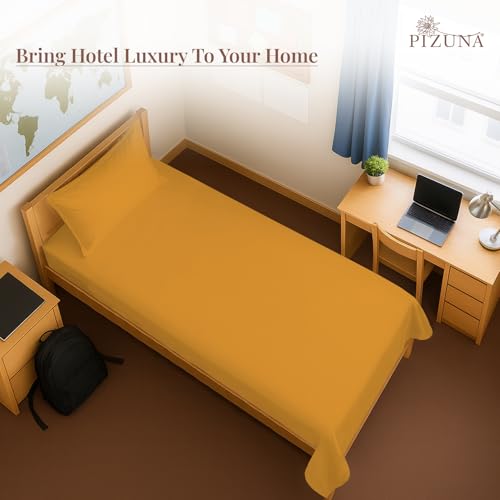 Image of Pizuna 100% Cotton Bedsheet Single Honey Gold, 400 Thread Count Long Staple Combed Cotton Flat Bedsheets 60 x100 Inches with 1 Pillow Cover, Bed Sheet for Single Bed