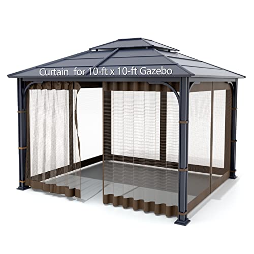 Gazebo Universal Replacement Mosquito Netting - Wonwon Outdoor Gazebo Canopy 4-Panel Screen Walls With Zipper For 10' X 10' Gazebo (Mosquito Net Only) (Brown) #TOP2