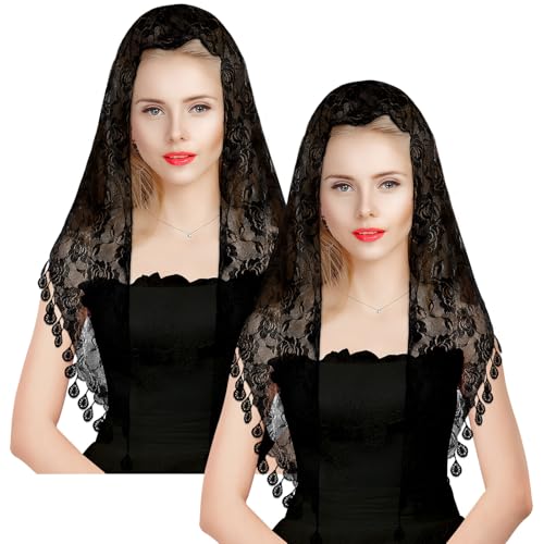BOARDFEB 2 Pcs Mass Veil Triangle Mantilla Cathedral Head Covering Chapel Veil Lace Shawl Latin Scarf Latin Mass Head Covering Veils for Bridal Women