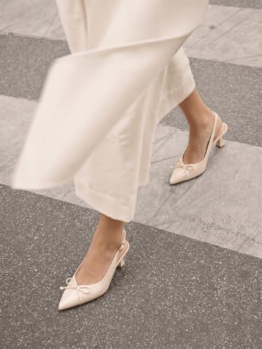 Image of Coutgo Womens Slingback Kitten Low Heels Dress Shoes Closed Pointed Toe Bow Tie Slip on Office Work Pumps