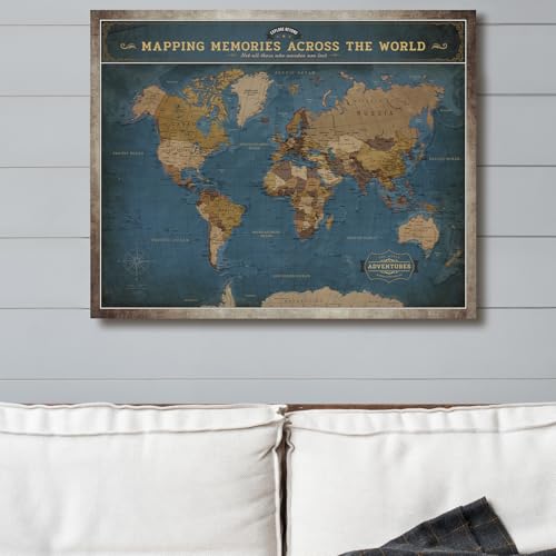 Image of DECORARTS - Modern Navy Blue World Map Canvas Wall Art, World Maps for Wall Decor, Hand-Stretched Giclee Print, Living Room Bedroom Office Home Decor, Ready to Hang, Handcrafted in USA, 20x16''