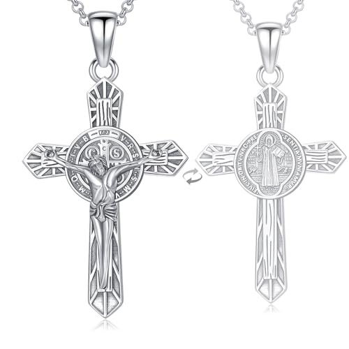 YAFEINI Religious Protection Amulet Necklace 925 Sterling Silver Saint Michael the Archangel Pendant Cross Necklace Saint Christopher Jewelry Saint Michael Gifts for Men Women