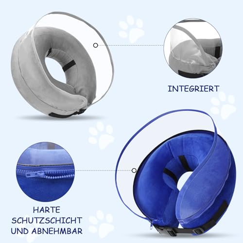 Lvefyti Aufblasbare Halskrause Hund,Einstellbar Hundekragen Leckschutz mit Schutzschicht,Atmungsaktive Elisabethanischer,Hundebody nach OP,Genesungshalsband Vorbeugung von Biss- und Leckwunden(Blau,L)