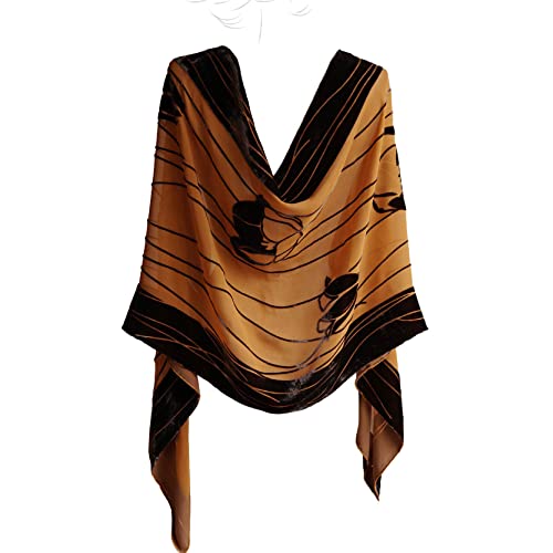 Silk Base Burn-out Velvet Shawl, 71" Lx21 W, Tulip, Pumpkin2