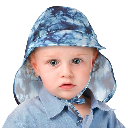 Baby Sun Hat Blue Tie Dye Pattern Toddler Kids Beach Hat Neck Flap Cap Sun Protection Girls Boys Summer Hat Swim Bucket Hat for Travel Hiking Outdoor2