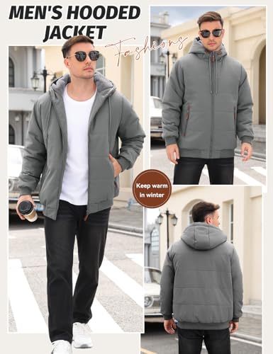Men's Jackets Warm Fleece Lined Winter Men's Coats Hood Water Repellent Outdoor Fleece Jackets Full Zip Thermal Jacket with Multi-Pocket Thick Coat - Image 5