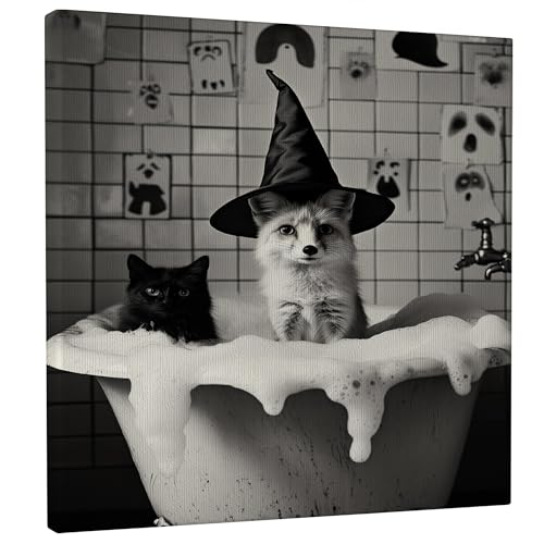 Cuadro de lienzo de gato y zorro decorativo, estampado animal de Halloween
