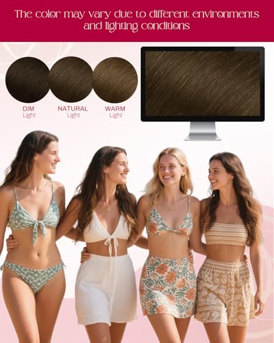 Image of Moresoo Nano Bead Hair Extensions Human Hair, Medium Brown, 14 Inch | 50g 50 Strands, Remy Hair, Lightweight Nano Beads, Natural Looking Fullness for Medium Brown Hair and Daily Wear