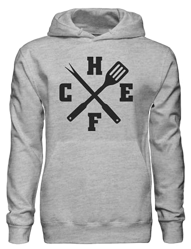 Pull à capuche croisé de chef, spatule et fourchette à viande, gris, XXL