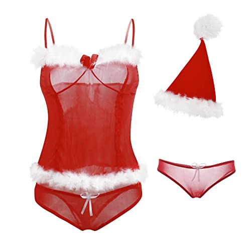 HOTSO Femmes Charmant Costume Noël Mère Déguisement Femme Christmas Costume Adulte Tenue Lingerie Sexy Robe de Nuit Coquine Ensemble Taille