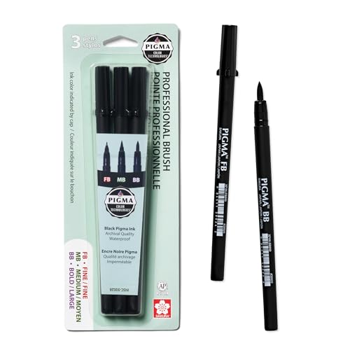 SAKURA Pigma Professional Brush Pens - Archival Black Ink Pens - Pens for Lettering, Modern Calligraphy, or Drawing - Brush Nibs - 3 Pack