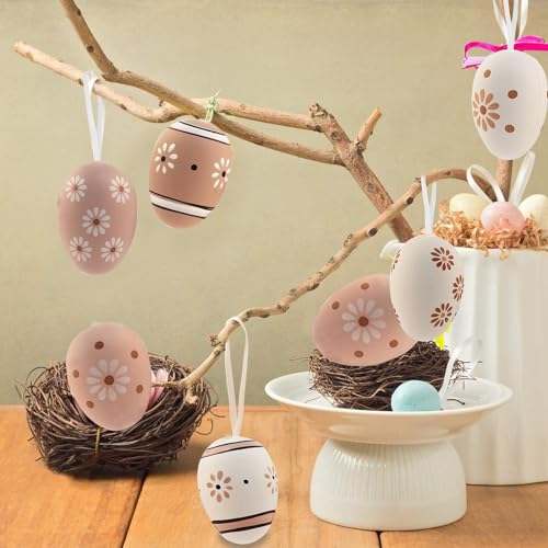 Zkaoai Ostereier zum Aufhängen, 12 Stück Osterdeko mit Tollen Ostereier Deko mit Schnur zum Aufhängen Draussen, Plastik Ostereier Easter Ostern Deko Eier Osterdekoration Innen Outdoor Osteranhänger