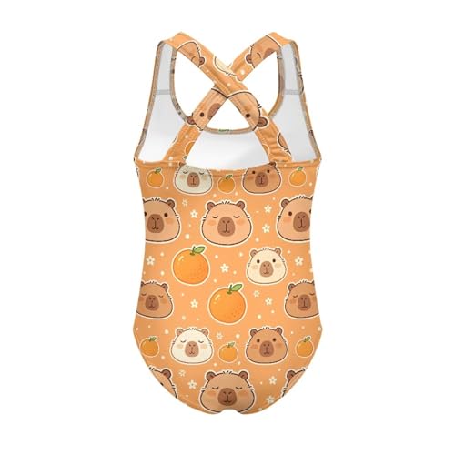 Image of Girls One Piece Swimsuits Summer Quick Dry Crewneck Beach Bathing Suit Cross Shoulder Strap Swimwear 5-14 Years
